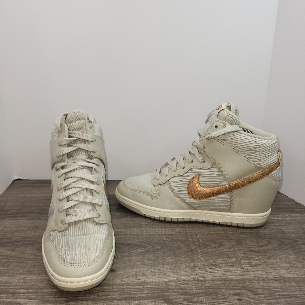 Nike Dunk Sky Hi Hidden Wedge Heel High Light Bone Metallic Bronze Shoes Size 10
